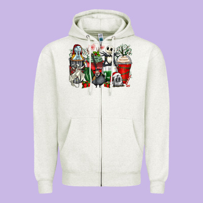Christmas Cartoon Characters Coffee Cups Zipper Hoodie Designed By Zillion Design Studio