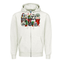 Oatmeal Heather Christmas cartoon characters coffee cups Zipper Hoodie - Zillion Design Studio