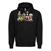 Black cartoon characters coffee cups Zipper Hoodie - Zillion Design Studio