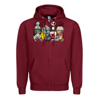Burgundy cartoon characters coffee cups Zipper Hoodie - Zillion Design Studio