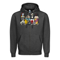 Charcoal Heather cartoon characters coffee cups Zipper Hoodie - Zillion Design Studio