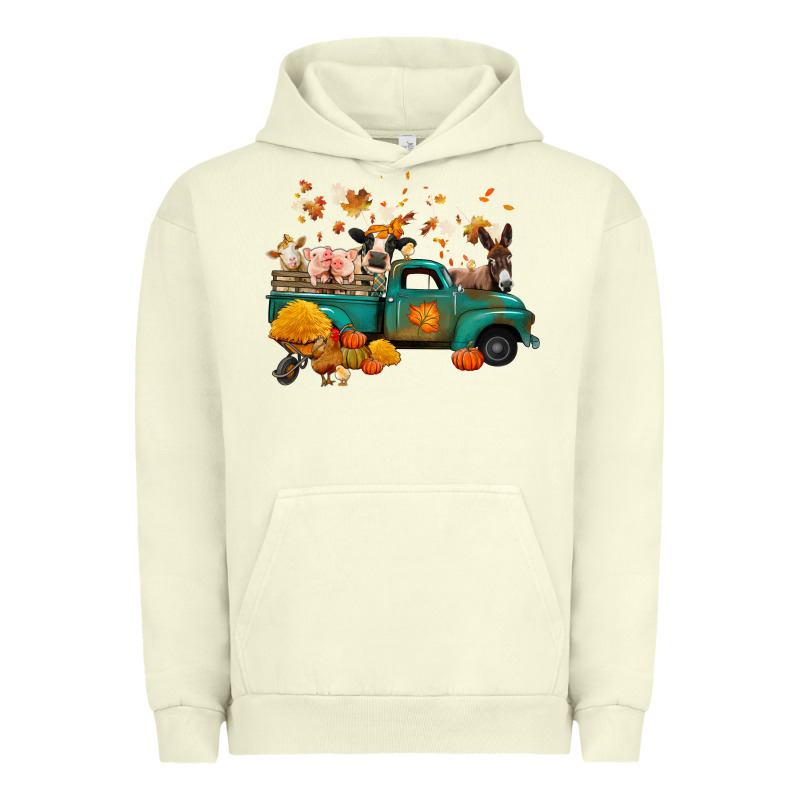 Fall Farm Animals Truck Nancy Urban Hoodie by NancyCooperArtShop | Teevron