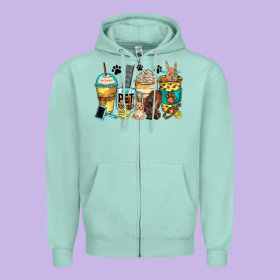 Pet Groomer Coffee Cups Zipper Hoodie Designed By Zillion Design Studio
