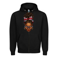Black union jack flag afro messy bun Zipper Hoodie - texasbilliewilder
