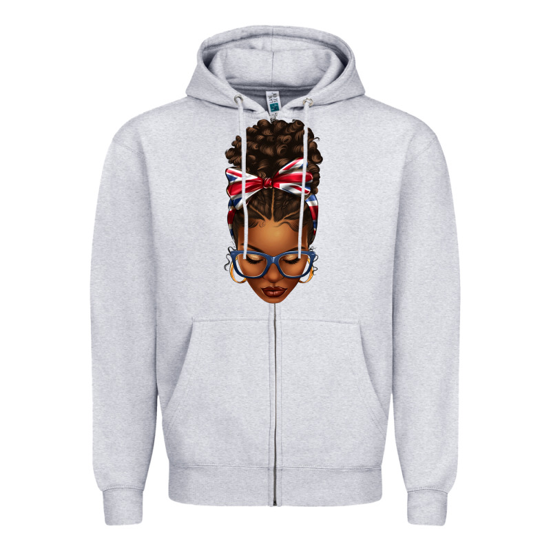 Union Jack Flag Afro Messy Bun Zipper Hoodie by texasbilliewilder | Teevron