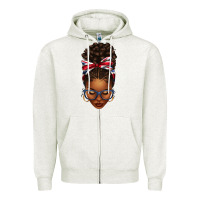 Oatmeal Heather union jack flag afro messy bun Zipper Hoodie - texasbilliewilder