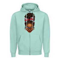 Seafoam union jack flag afro messy bun Zipper Hoodie - texasbilliewilder