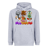 Heather Grey happy hallothanksmas trees Heavyweight Hoodie - AdoDesignShop
