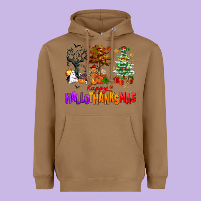 Happy Hallothanksmas Trees Heavyweight Hoodie Designed By Adodesignshop