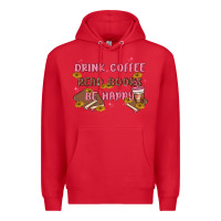 Red drink coffee read books be happy Premium Hoodie - MaliasSmallBusiness
