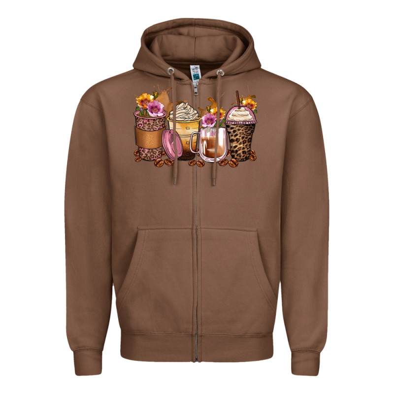 Leopard Rose Glitter Flowers Coffee Cups Zipper Hoodie by Zillion Design Studio | Teevron
