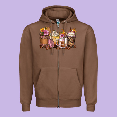 Leopard Rose Glitter Flowers Coffee Cups Zipper Hoodie Designed By Zillion Design Studio