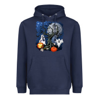 Navy halloween tree and ghosts Heavyweight Hoodie - AdoDesignShop
