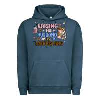 Pigment Midnight Navy raising my husband is exhausting Urban Hoodie - MaliasSmallBusiness