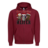 Burgundy merry christmas heifer Zipper Hoodie - RanaPortraitStore