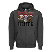 Charcoal Heather merry christmas heifer Zipper Hoodie - RanaPortraitStore