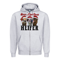 Heather Grey merry christmas heifer Zipper Hoodie - RanaPortraitStore