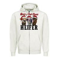 Oatmeal Heather merry christmas heifer Zipper Hoodie - RanaPortraitStore