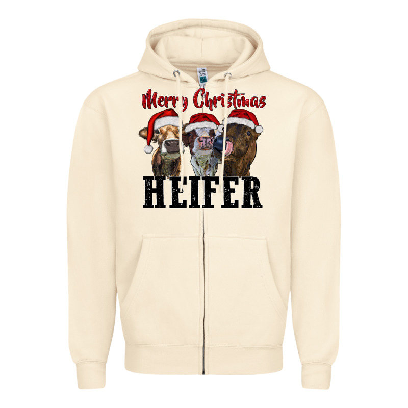 Merry Christmas Heifer Zipper Hoodie by RanaPortraitStore | Teevron