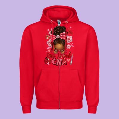 One Loved Cna Afro Messy Bun Zipper Hoodie Designed By Texasbilliewilder