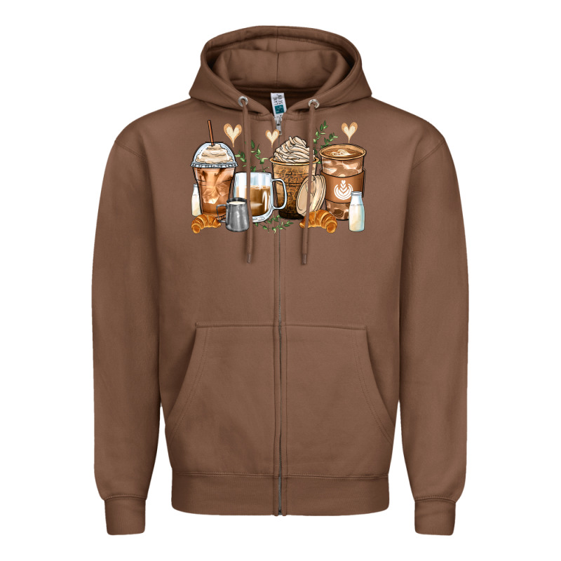 Latte Coffee Cups Zipper Hoodie by Zillion Design Studio | Teevron