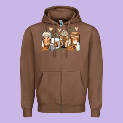 Latte Coffee Cups Zipper Hoodie Designed By Zillion Design Studio
