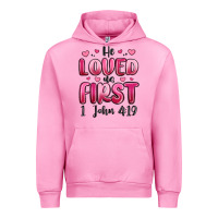 Fuchsia Pink he loved us first 1 john 4 19 Urban Hoodie - MaliasSmallBusiness