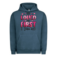 Pigment Midnight Navy he loved us first 1 john 4 19 Urban Hoodie - MaliasSmallBusiness