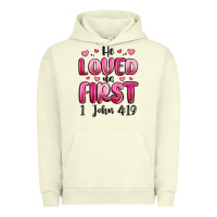 Pigment Pistachio he loved us first 1 john 4 19 Urban Hoodie - MaliasSmallBusiness