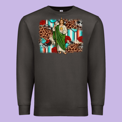 San Judas Leopard Cowhide Background Premium Sweatshirt Designed By Jahusdesignshop