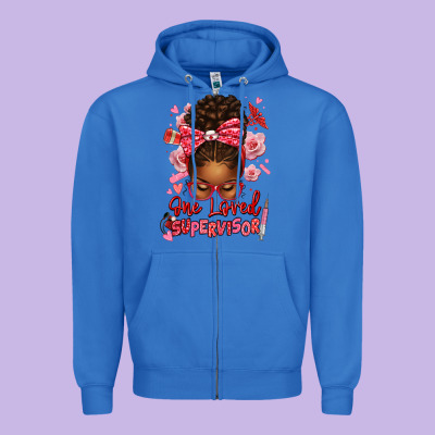One Loved Supervisor Afro Messy Bun Zipper Hoodie Designed By Texasbilliewilder