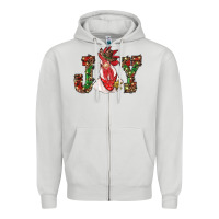Dove Grey christmas joy with rooster Zipper Hoodie - RanaPortraitStore