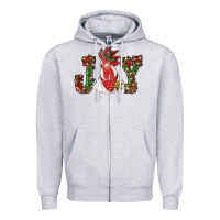 Heather Grey christmas joy with rooster Zipper Hoodie - RanaPortraitStore