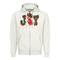 Oatmeal Heather christmas joy with rooster Zipper Hoodie - RanaPortraitStore