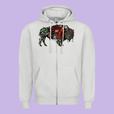 Christmas Bison Zipper Hoodie Designed By Ranaportraitstore
