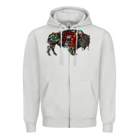 Dove Grey christmas bison Zipper Hoodie - RanaPortraitStore