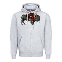 Heather Grey christmas bison Zipper Hoodie - RanaPortraitStore