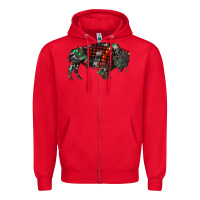 Red christmas bison Zipper Hoodie - RanaPortraitStore