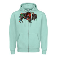 Seafoam christmas bison Zipper Hoodie - RanaPortraitStore