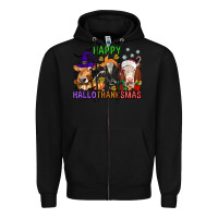 Black happy hallothanksmas with cow Zipper Hoodie - texasbilliewilder