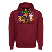 Burgundy happy hallothanksmas with cow Zipper Hoodie - texasbilliewilder