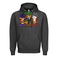 Charcoal Heather happy hallothanksmas with cow Zipper Hoodie - texasbilliewilder