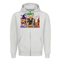 Dove Grey happy hallothanksmas with cow Zipper Hoodie - texasbilliewilder