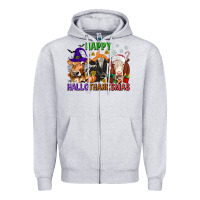 Heather Grey happy hallothanksmas with cow Zipper Hoodie - texasbilliewilder