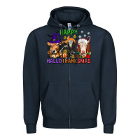 Navy happy hallothanksmas with cow Zipper Hoodie - texasbilliewilder