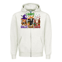Oatmeal Heather happy hallothanksmas with cow Zipper Hoodie - texasbilliewilder