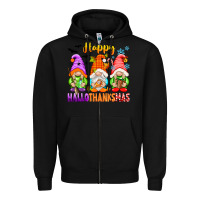 Black happy hallothanksmas gnomes Zipper Hoodie - texasbilliewilder
