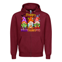 Burgundy happy hallothanksmas gnomes Zipper Hoodie - texasbilliewilder