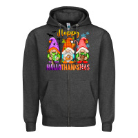 Charcoal Heather happy hallothanksmas gnomes Zipper Hoodie - texasbilliewilder