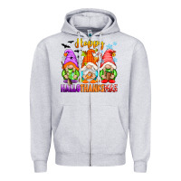 Heather Grey happy hallothanksmas gnomes Zipper Hoodie - texasbilliewilder